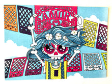 Load image into Gallery viewer, Postalcard with motive of La Catrina Bohemia and  papel picado
